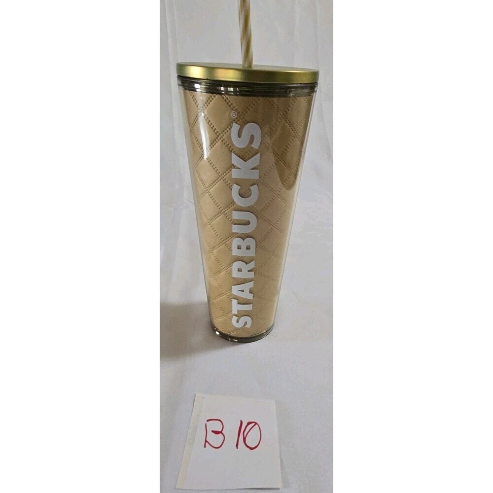 Starbucks Christmas Holiday Gold Metallic Quilt 24oz Venti Cold Cup